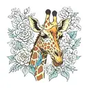 giraffe surrounded by flowers tattoo design idea