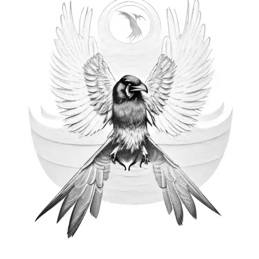 Raven with open wings on top of a book tattoo design idea