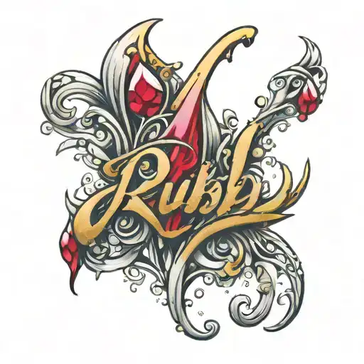 the word "Ruby" in gold and silver melting away tattoo design idea