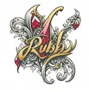 the word "Ruby" in gold and silver melting away tattoo design idea