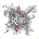 the word "Ruby" in gold and silver melting away tattoo design idea