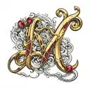 the word "Ruby" in gold and silver melting away tattoo design idea