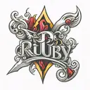 the word "Ruby" in gold and silver melting away tattoo design idea