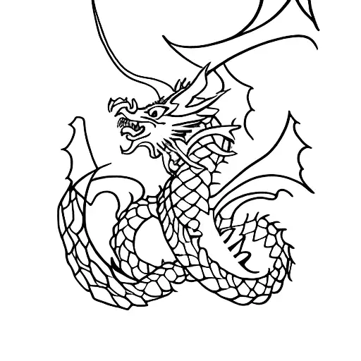 A minimalist tattoo of a dragon from your favorite game, with nature elements incorporated into the design. tattoo design idea