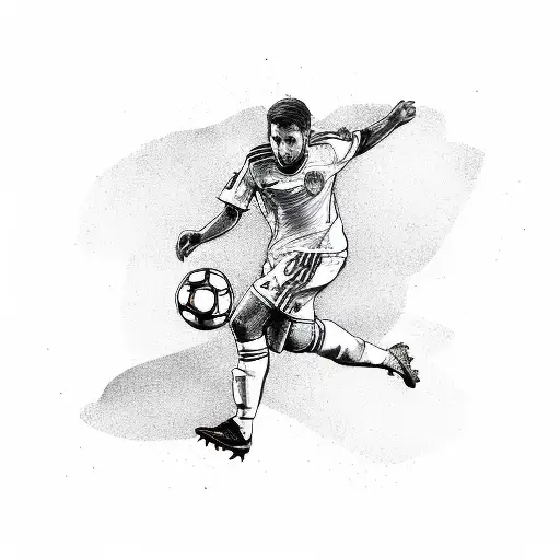A sketch-style illustration of a soccer player with a hidden anal plug tattoo design idea