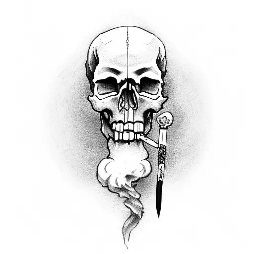 skull smoking a cigarette  tattoo design idea