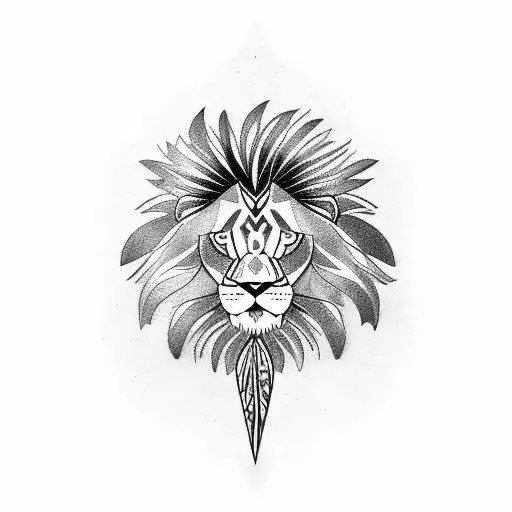 Lion with crow feathers tattoo design idea