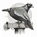 Portrait of a pheasant perched on a mailbox, with a black Labrador sitting nearby tattoo design idea