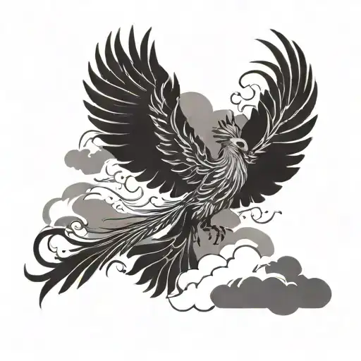 A majestic phoenix rising from the clouds with wings outstretched, symbolizing freedom and rebirth tattoo design idea