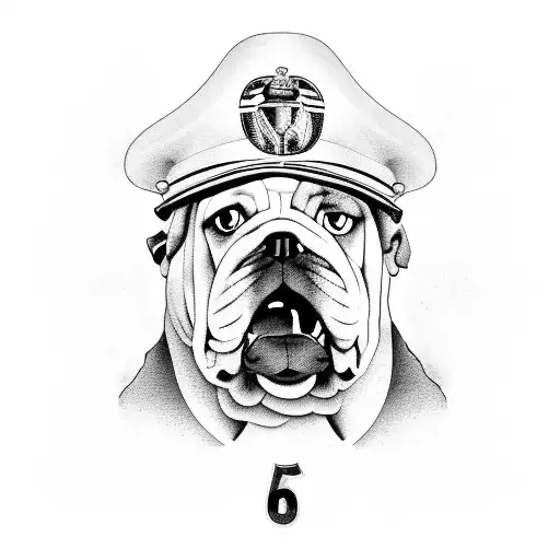 A fierce bulldog wearing a marine hat and holding a football, with the number 62 on its jersey, surrounded by the text of John 5:24. tattoo design idea