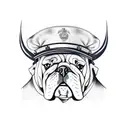  bulldog wearing a marine hat and a football, with the number 62 on its jersey, surrounded by the text of John 5:24. tattoo design idea