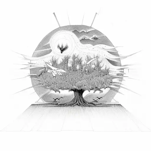 lightning tree with doves  tattoo design idea