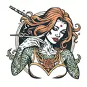 girl with straight red hair smoking a cigarette  tattoo design idea