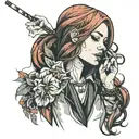 girl with straight red hair smoking a cigarette  tattoo design idea