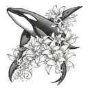 orca whale with lily flowers tattoo design idea