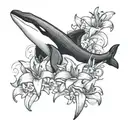 orca whale with lily flowers tattoo design idea