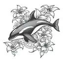 orca whale with lily flowers tattoo design idea