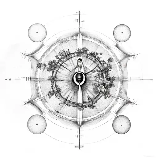vitruvian man with flowers tattoo design idea