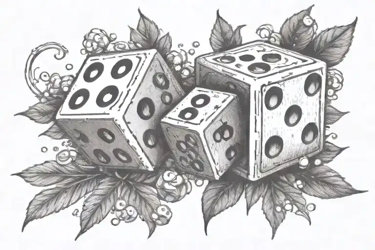 dice number seven number two number five leaf clover tattoo design idea