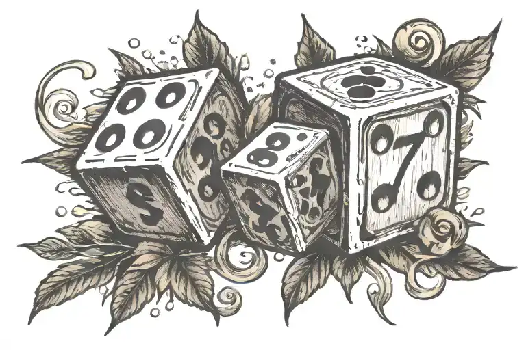 dice number seven number two number five leaf clover tattoo design idea