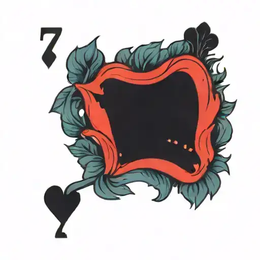 pack of cards with the 7 of spades and the 2 of hearts, with a laurel leaf in the background tattoo design idea