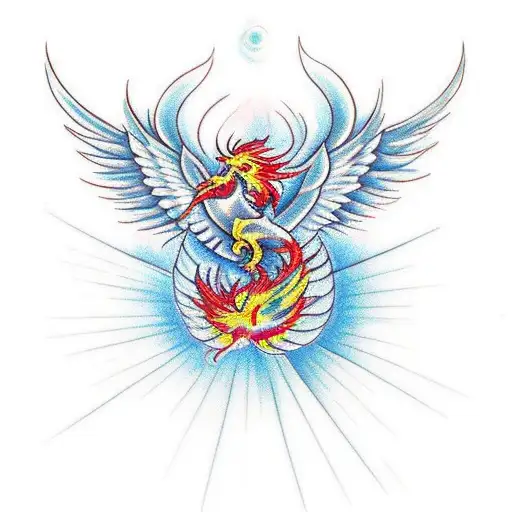 phoenix rising from ashes and phoenix with increasing flasmes tattoo design idea