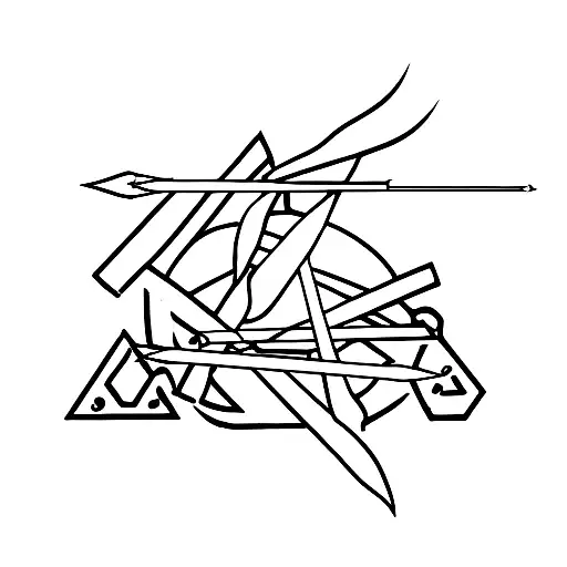 A bow and arrow shooting through a vibrant Korean landscape tattoo design idea