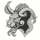 ox head with a snake, two rabbits and a tiger  tattoo design idea
