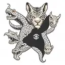 ox head with a snake, two rabbits and a tiger  tattoo design idea