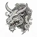 ox head with a snake, two rabbits and a tiger  tattoo design idea
