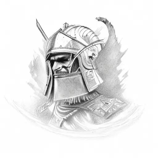 A warrior leading a rebellion against oppressive forces, with a backdrop of chaos and destruction tattoo design idea