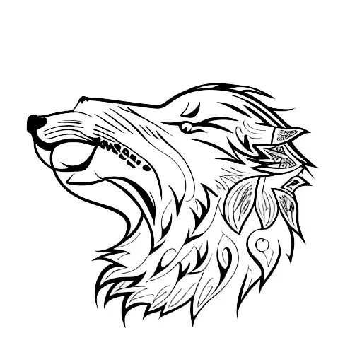A tribal wolf howling  tattoo design idea