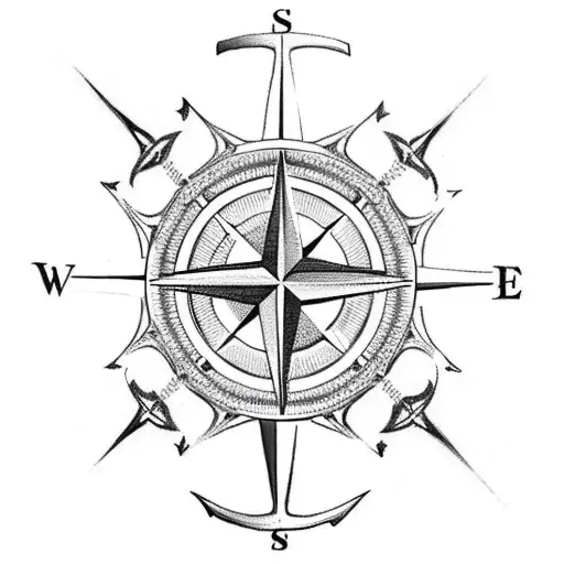 compass rose and anchor  tattoo design idea