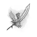 Phoenix with sword and minimal shading tattoo design idea
