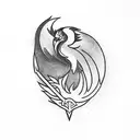 Phoenix with sword and minimal shading tattoo design idea