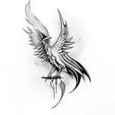Phoenix with sword and minimal shading tattoo design idea