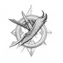 Phoenix with sword and minimal shading tattoo design idea