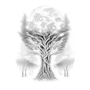 A towering tree with roots spreading deep into the ground, merging the tranquility of Sherwood forest with the strength and ingenuity of an electro mechanical engineer tattoo design idea