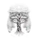 A towering tree with roots spreading deep into the ground, merging the tranquility of Sherwood forest with the strength and ingenuity of an electro mechanical engineer tattoo design idea