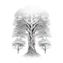 A towering tree with roots spreading deep into the ground, merging the tranquility of Sherwood forest with the strength and ingenuity of an electro mechanical engineer tattoo design idea