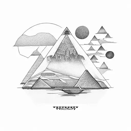 a pyramid tent in the forsest next to the lake with threes around it tattoo design idea