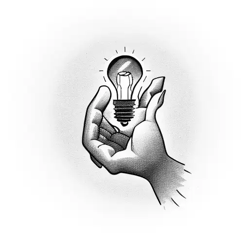 a hand holding a light bulb tattoo design idea