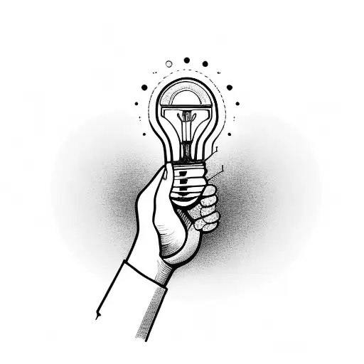 a hand holding a light bulb tattoo design idea