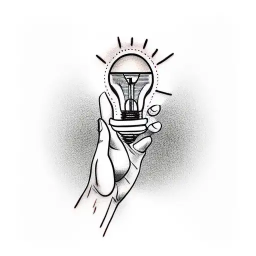 a hand holding a light bulb tattoo design idea