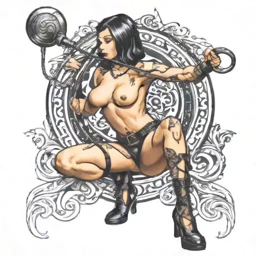 BDSM Domina with a whip femdom style tattoo design idea