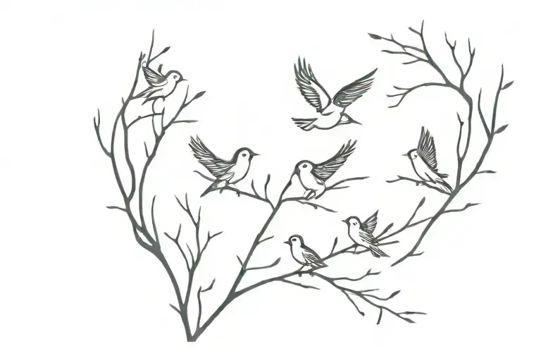 birds flying with branches tattoo design idea