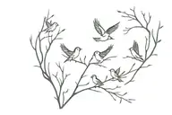 birds flying with branches tattoo design idea