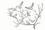 birds flying with branches tattoo design idea