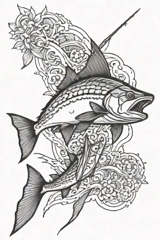 cobia fishing scene inspired tattoo design idea