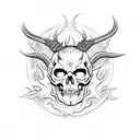 demon skull with flames  tattoo design idea